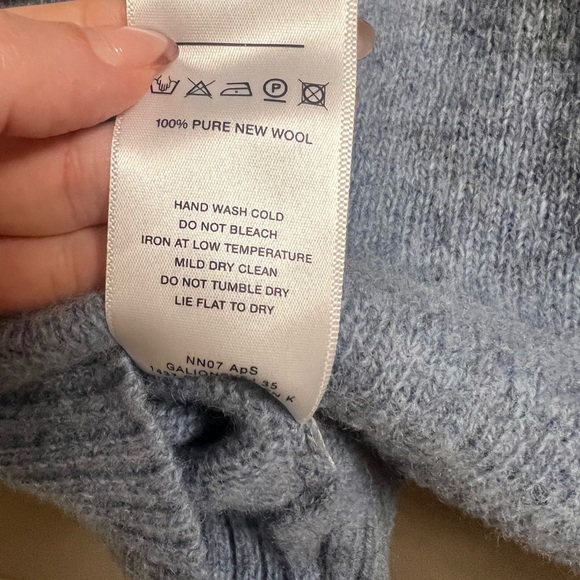 NNO7 No Nationality NATHAN 100% Pure New WOOL SWEATER Light Blue Size XL - Picture 6 of 7